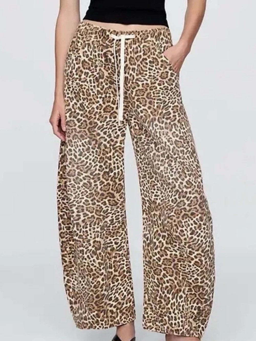 GAP Leopard Print Pull-On Cotton Barrel Horseshoe Pants - Brown Animal Print (M)